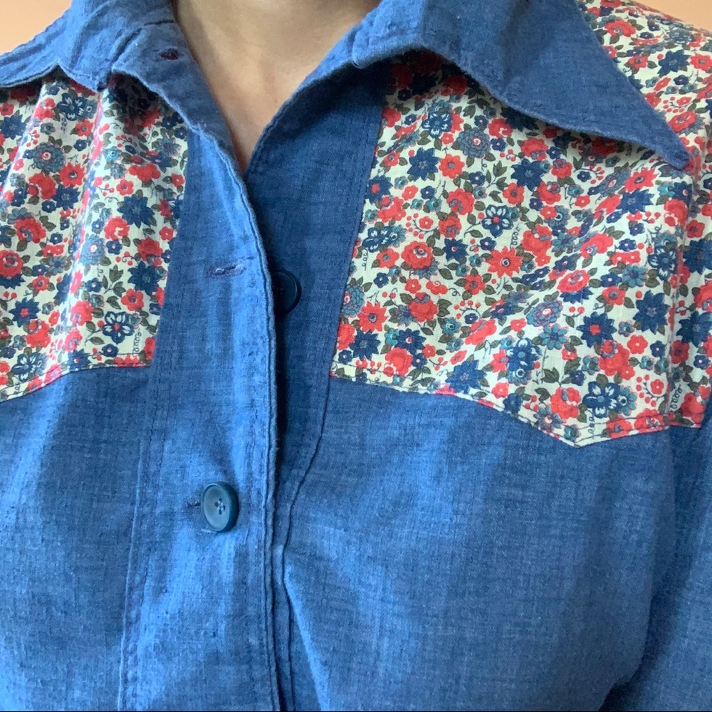 Vintage 70s Patchwork Long Sleeve Button Down Top - image 6